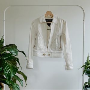 Coach Rare Crop White + Brass Biker Jacket
